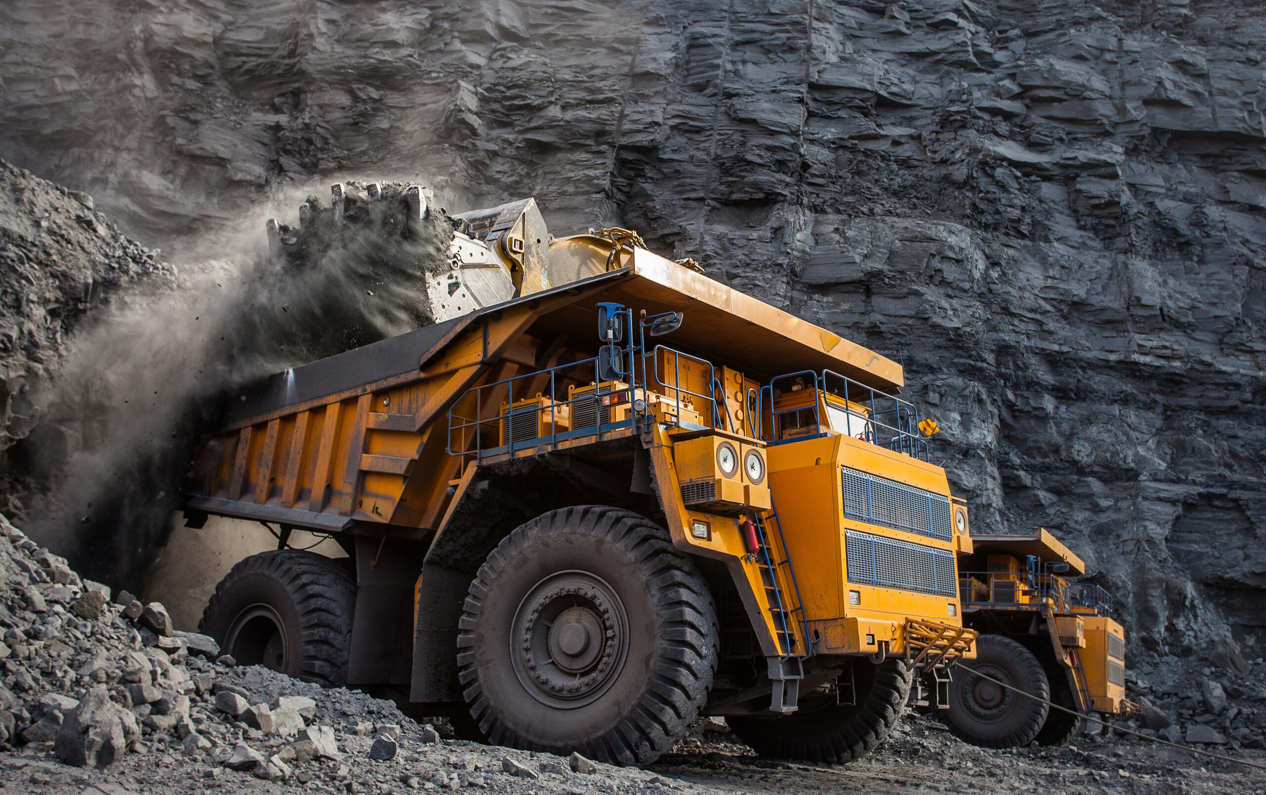 mining truck in a coal mine loading coal