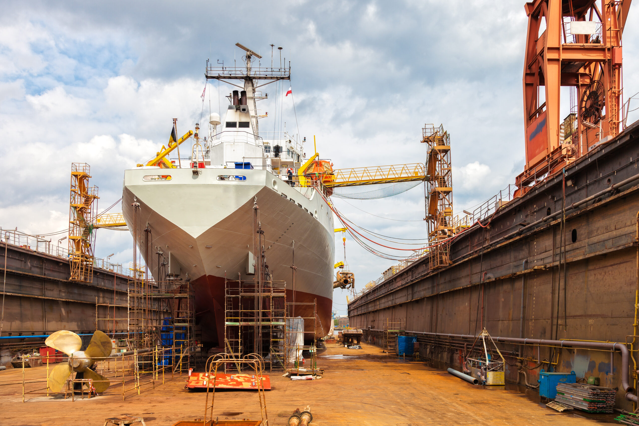 Big ship - rear view with propeller under repair.